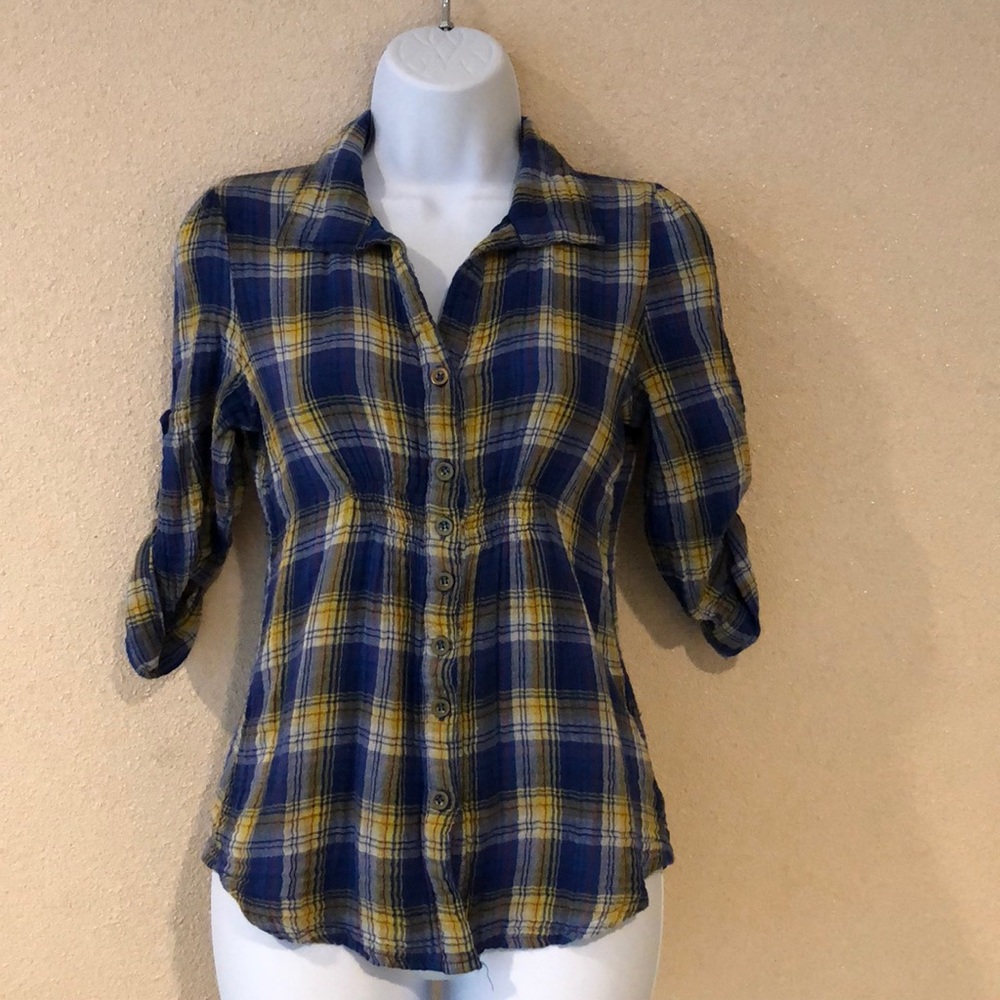 VINTAGE HAVANA 3/4 Sleeve Flannel Look Shirt Sz S